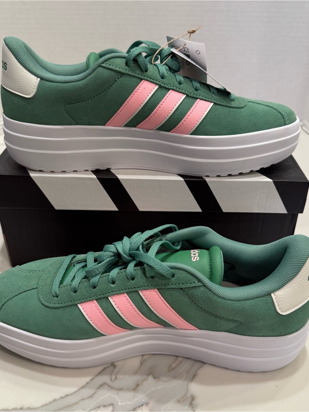 adidas Green Sneakers with Pink Three-Stripes Platform - Picture 5 of 10